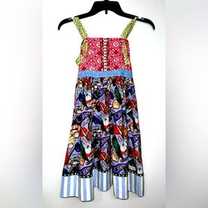 Baseball themed girls knot dress, tie in back, size 8